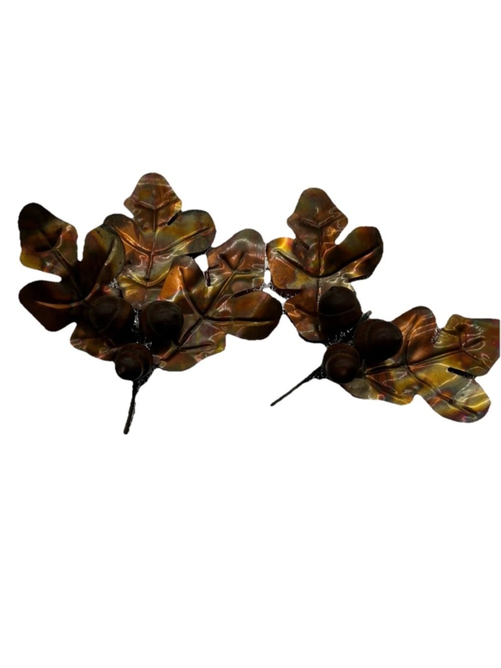 Pair of Metal Oak Leaf Wall Sculptures in Copper-Tone